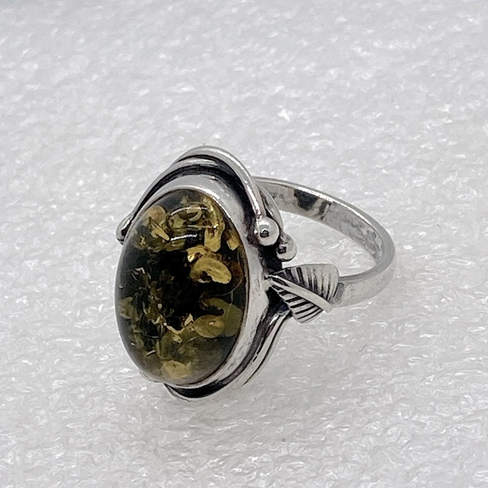 Vtg Sterling & Amber Floral Art Nouveau Revival Leaf & Vines Ring Sz 7 | 6.8g